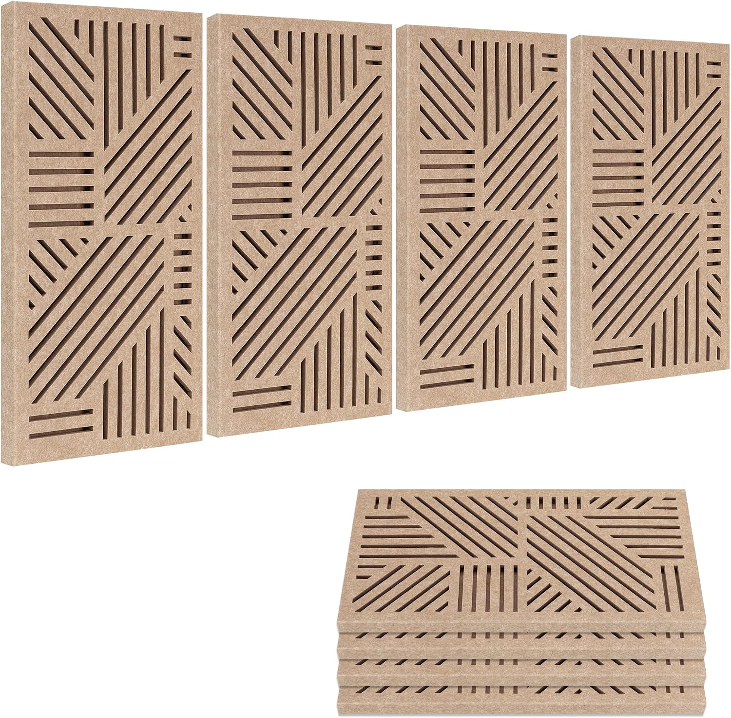 BUBOS 4 Pack Acoustic Wall Panels - Professional Self-Adhesive Sound Absorbing Slotted Cavity Panels for Enhanced Audio Clarity - High-Density Soundproofing for Home Office, Studio, Gaming & Gym-Brown