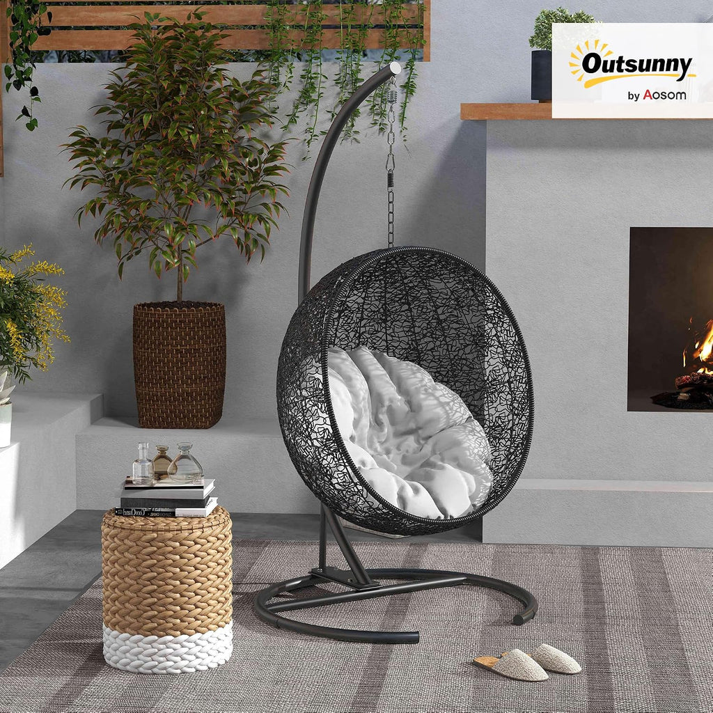 Outsunny Hanging Hammock Chair Stand with Round Base, C Hanging Stand Frame for Hammock Chair, Egg Chair, Porch Swing Chair, Indoor & Outdoor, Black