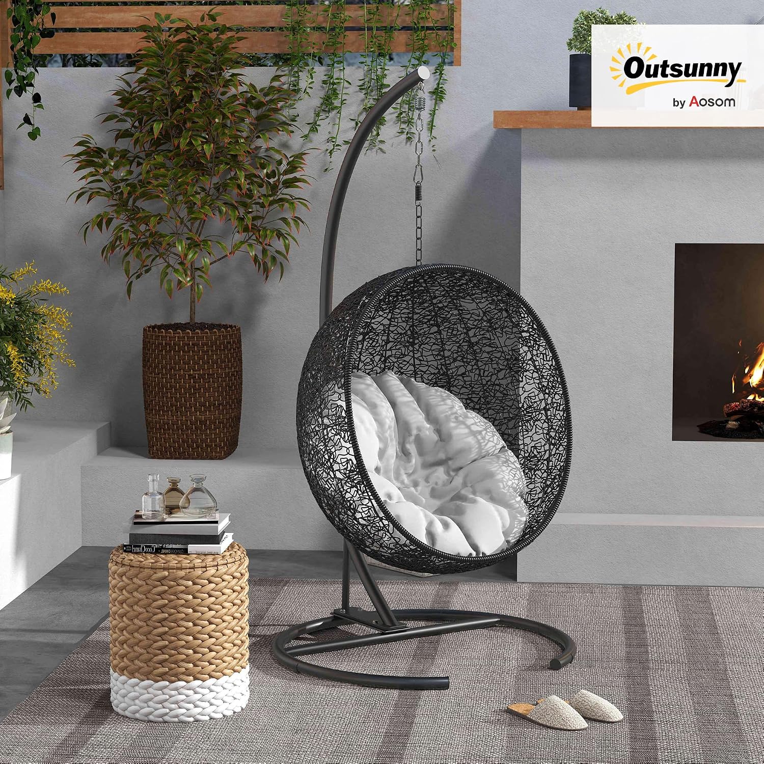 Outsunny Hanging Hammock Chair Stand with Round Base, C Hanging Stand Frame for Hammock Chair, Egg Chair, Porch Swing Chair, Indoor & Outdoor, Black