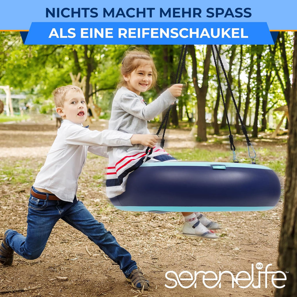 SereneLife 36' Inflatable Tire Swing with Hang Kit, 600lbs Capacity Heavy Duty Tire Swing with UV and Puncture Resistance, 360 Swivel, Hand Pump, Adjustable Ropes, Carry Bag, Hangs on Trees and Posts