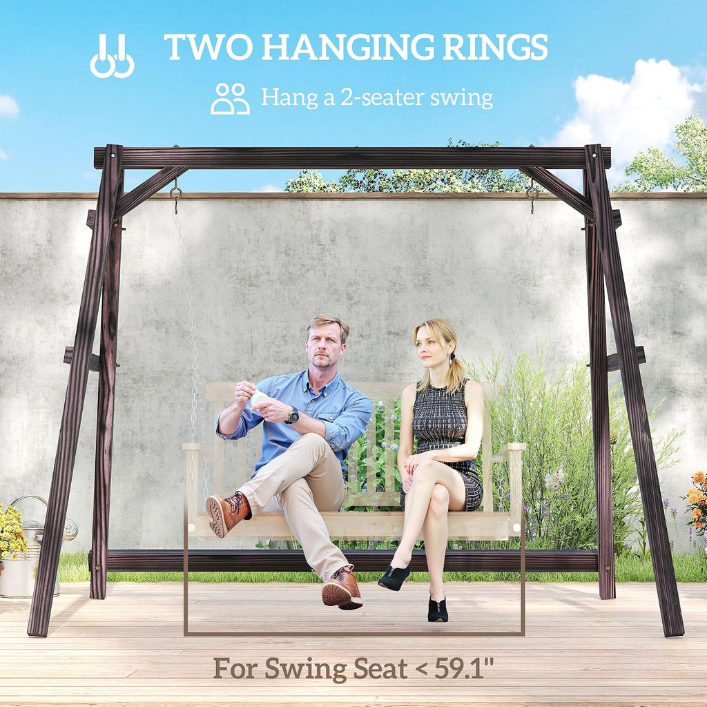Outsunny 770lbs Porch Swing Frame, Heavy Duty A-Frame Wooden Swing Stand with Reinforced Bars, Freestanding Hanging Chair Stand Only for Porch, Lawn, Garden, Backyard, Carbonized