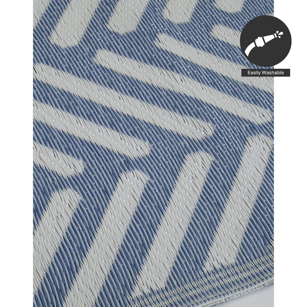 FH Home Outdoor Camping Rug - Waterproof, Fade Resistant, Reversible - Premium Recycled Plastic - Herringbone - Large Patio, Deck, Sunroom, RV - Fresno - Light Blue - 9 x 18 ft Foldable