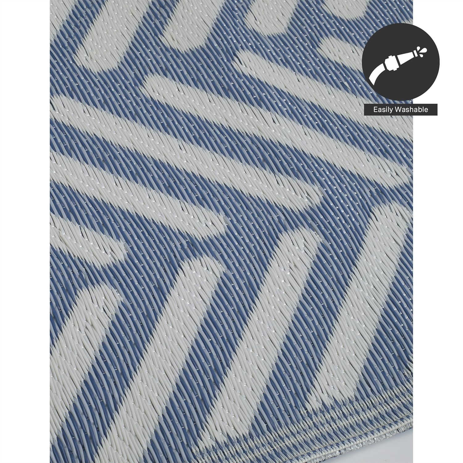 FH Home Outdoor Camping Rug - Waterproof, Fade Resistant, Reversible - Premium Recycled Plastic - Herringbone - Large Patio, Deck, Sunroom, RV - Fresno - Light Blue - 9 x 18 ft Foldable