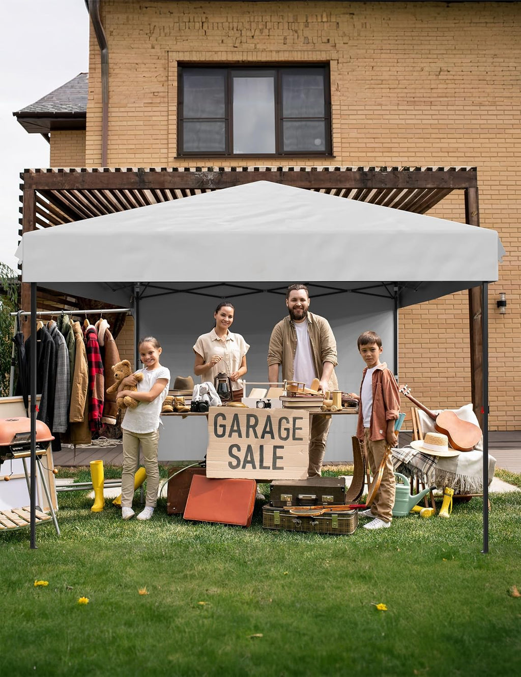 GAOMON 10'x10' Pop Up Canopy Tent with 4Pcs Sidewalls, Portable Instant Commercial Canopy with 4 Stakes, 4 Ropes, 4 Sandbags for Farmers' Market, Patio, Outdoor, Camping, White