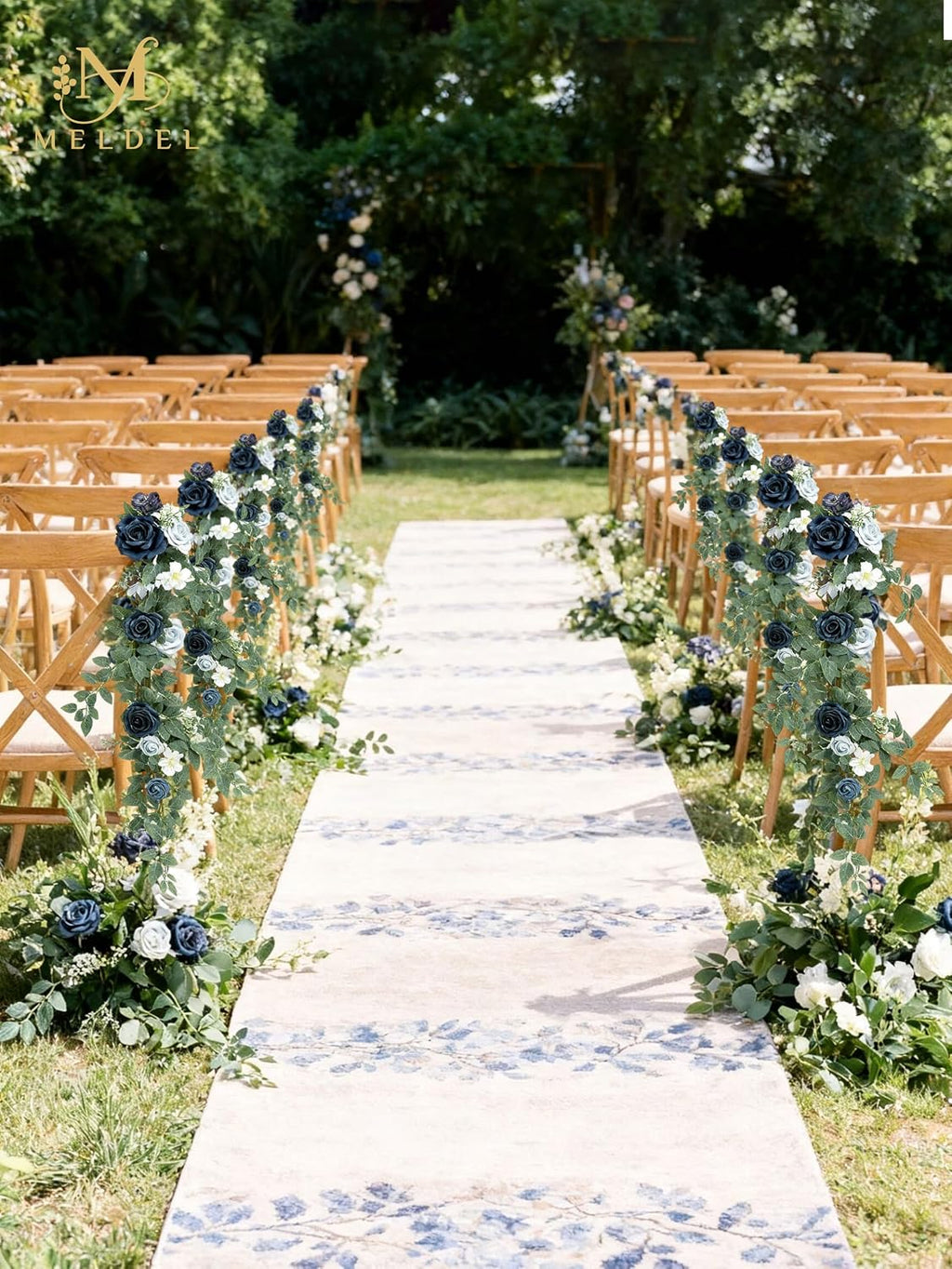 10pcs Wedding Aisle Decorations Chair Floral Swag Artificial Pew Flowers Hanging Garland White Blue & Nave for Ceremony Reception Church Rose Floral Faux Arrangement Party Outdoor Garden Decor