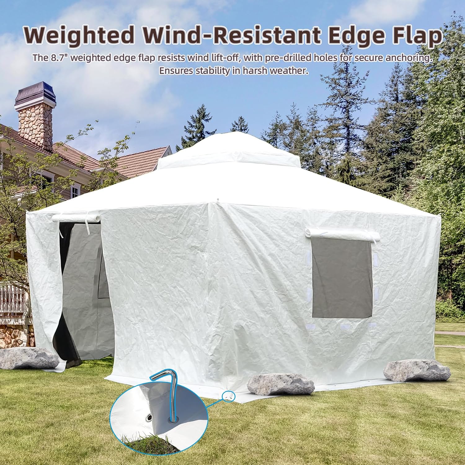 Domi 10' x10' Winter Gazebo Cover for Hardtop Gazebos, Universal Gazebo Cover with Sidewalls and Mesh Windows, All Season Waterproof Enclosed Cover for Outdoor, White