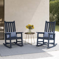 Rocking Chair Outdoor, Oversize PE Patio Rocker Chairs, Weather Resistant 350lbs Heavy Duty Rocking Chair with High Back for Backyard, Porch, Fire Pit, Garden and Indoor (2, Blue)