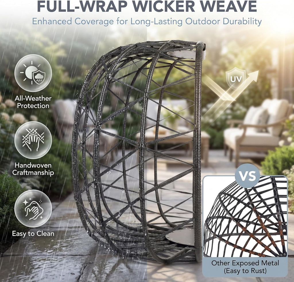 NICESOUL Double Egg Swing Chair with Stand, Oversized 2-Person Indoor Outdoor Hanging Hammock Chairs with Cushion, Wide and Large Comfy Loveseat, Sturdy Porch Swings for Outside, Dark Gray