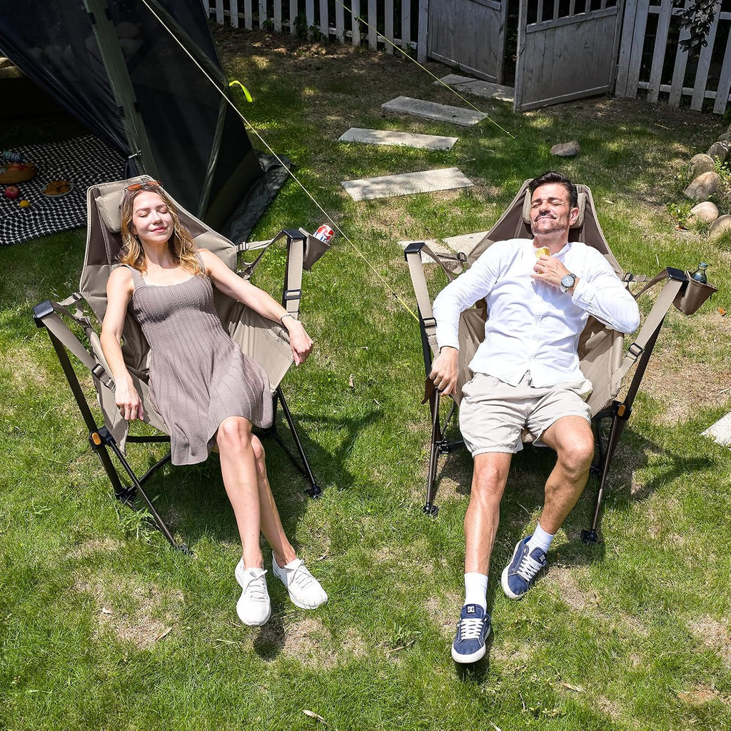 TIMBER RIDGE Hammock Camping Chair with Adjustable Backrest, Heavy Duty Folding Hammock Chair Supports 300lbs, Portable Hammock Chair for Camping, Travelling and Patio, Tan 2 Pack