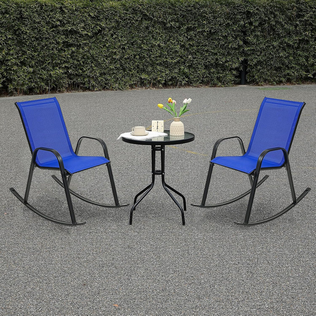 Outdoor Rocking Chairs with Backrest/Armrests-Assembly for Patio Lawn Garden Balcony Deck Camping Porch-Set of 2 (Navy Blue)