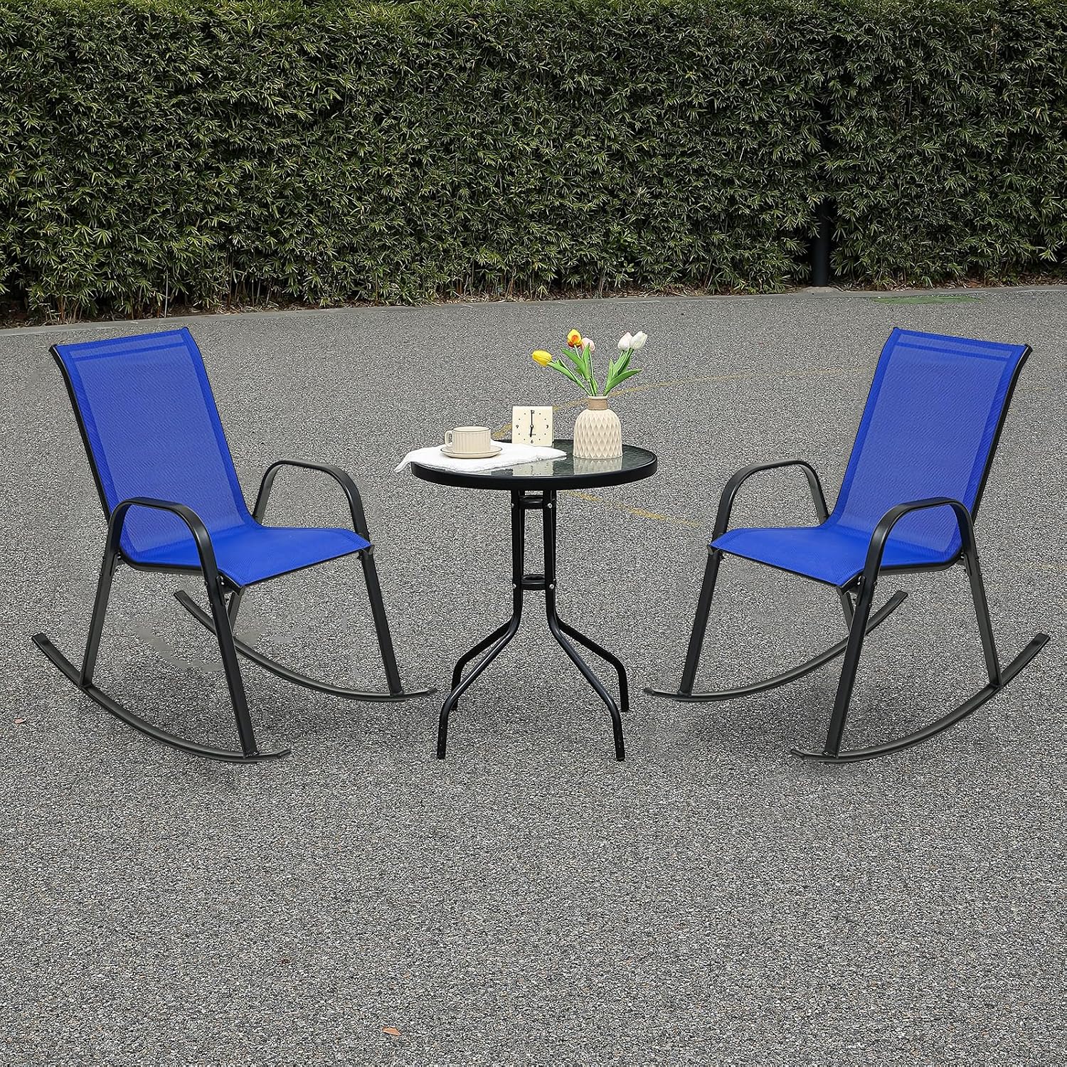 Outdoor Rocking Chairs with Backrest/Armrests-Assembly for Patio Lawn Garden Balcony Deck Camping Porch-Set of 2 (Navy Blue)
