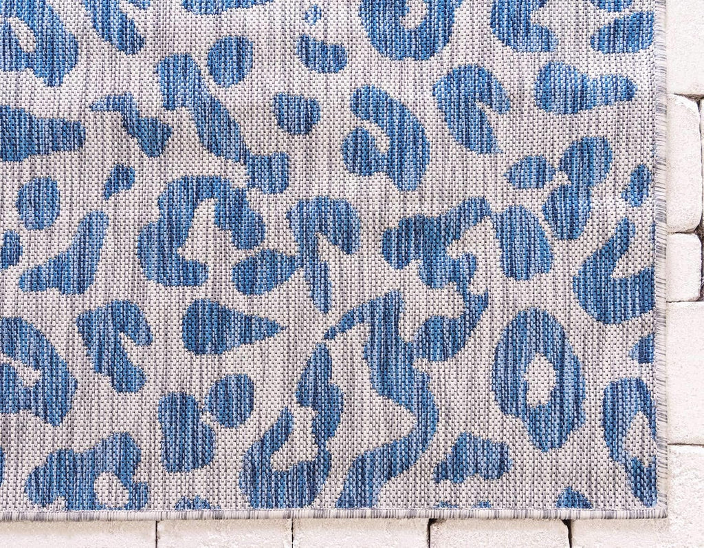 Unique Loom Outdoor Safari Collection Area Rug - Leopard (9' x 12' Rectangle, Blue/ Gray)