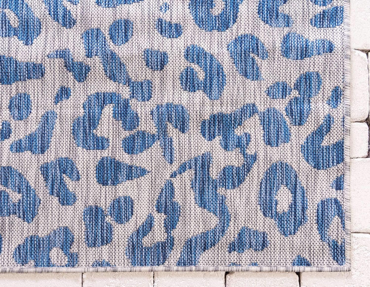 Unique Loom Outdoor Safari Collection Area Rug - Leopard (9' x 12' Rectangle, Blue/ Gray)