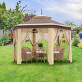 13x13FT Pop Up Gazebo Screen Tent,Hexagonal Instant Gazebo Tent with Mosquito Netting Outdoor Canopy,6 Sided Sun Shelter with Mesh Netting,Pavilion Tents for Lawn, Garden, Backyard & Patio Furniture