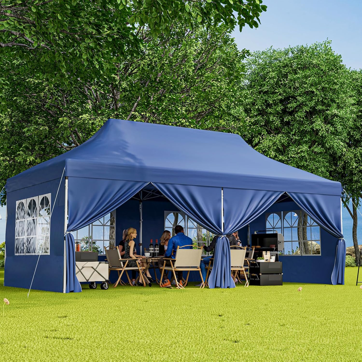 HAPPYGRILL 10x20FT Pop-up Canopy with Detachable Sidewalls, Instant Canopy Tent with Carrying Bag, UPF50+ Sun Protection, Easy Setup Gazebo for Outdoor Party Wedding, Blue