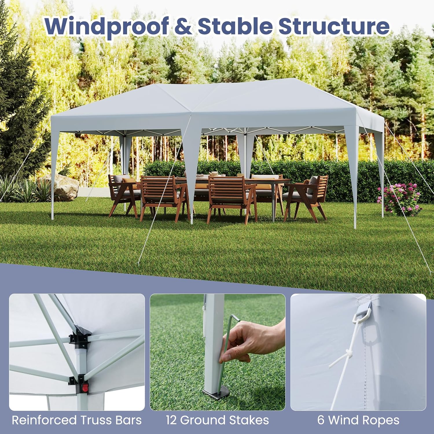 Tangkula 10 x 20 FT Pop Up Canopy, Easy Setup Outdoor Tent Shelter with Carry Bag, 6 Ropes, 12 Stakes, Portable Canopy Tent for Party BBQ Event Wedding