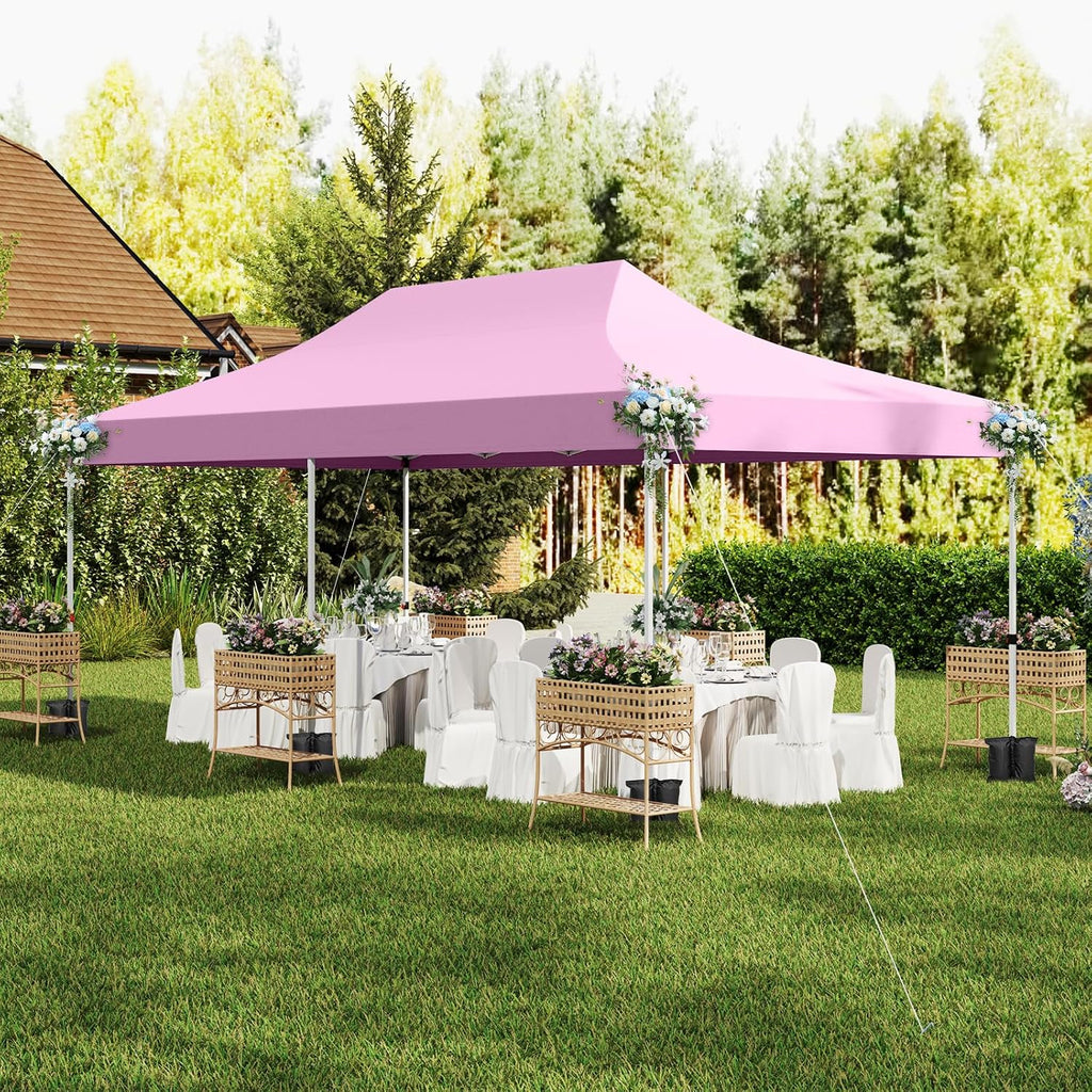 HAPPYGRILL 10x20 Pop Up Canopy Tent with Detachable Sidewalls, Waterproof UPF 50+ Outdoor Instant Gazebo Shelter with Carry Bag for Party Wedding Patio Garden, Pink