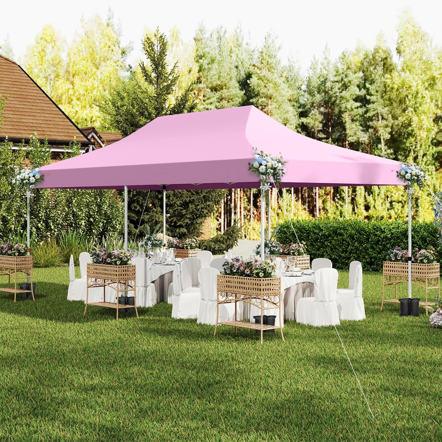 HAPPYGRILL 10x20 Pop Up Canopy Tent with Detachable Sidewalls, Waterproof UPF 50+ Outdoor Instant Gazebo Shelter with Carry Bag for Party Wedding Patio Garden, Pink