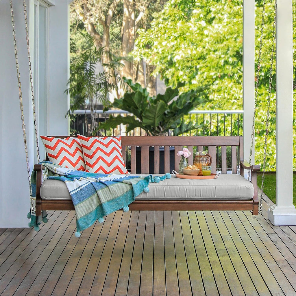 Cambridge Casual Robin Mahogany Wood 6 FT Porch Swing Bed, Upgraded Patio Porch Swing Daybed with Thick Oyster Cushion Support, 750 LBS, Outdoor Swing Bed for Garden, Backyard, or Porch