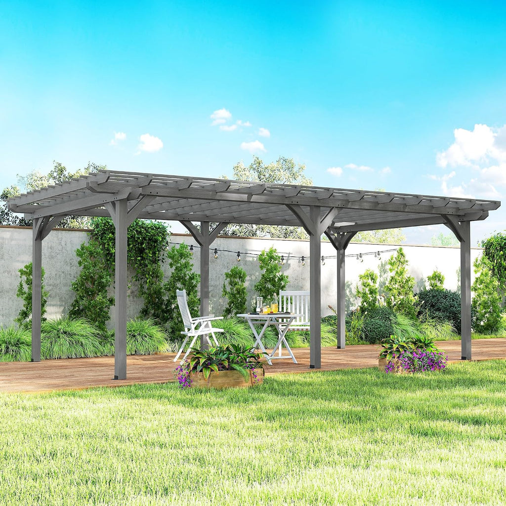 Outsunny 12' x 20' Outdoor Pergola, Wood Gazebo Grape Trellis with Stable Structure for Climbing Plant Support, Garden, Patio, Backyard, Deck, Gray