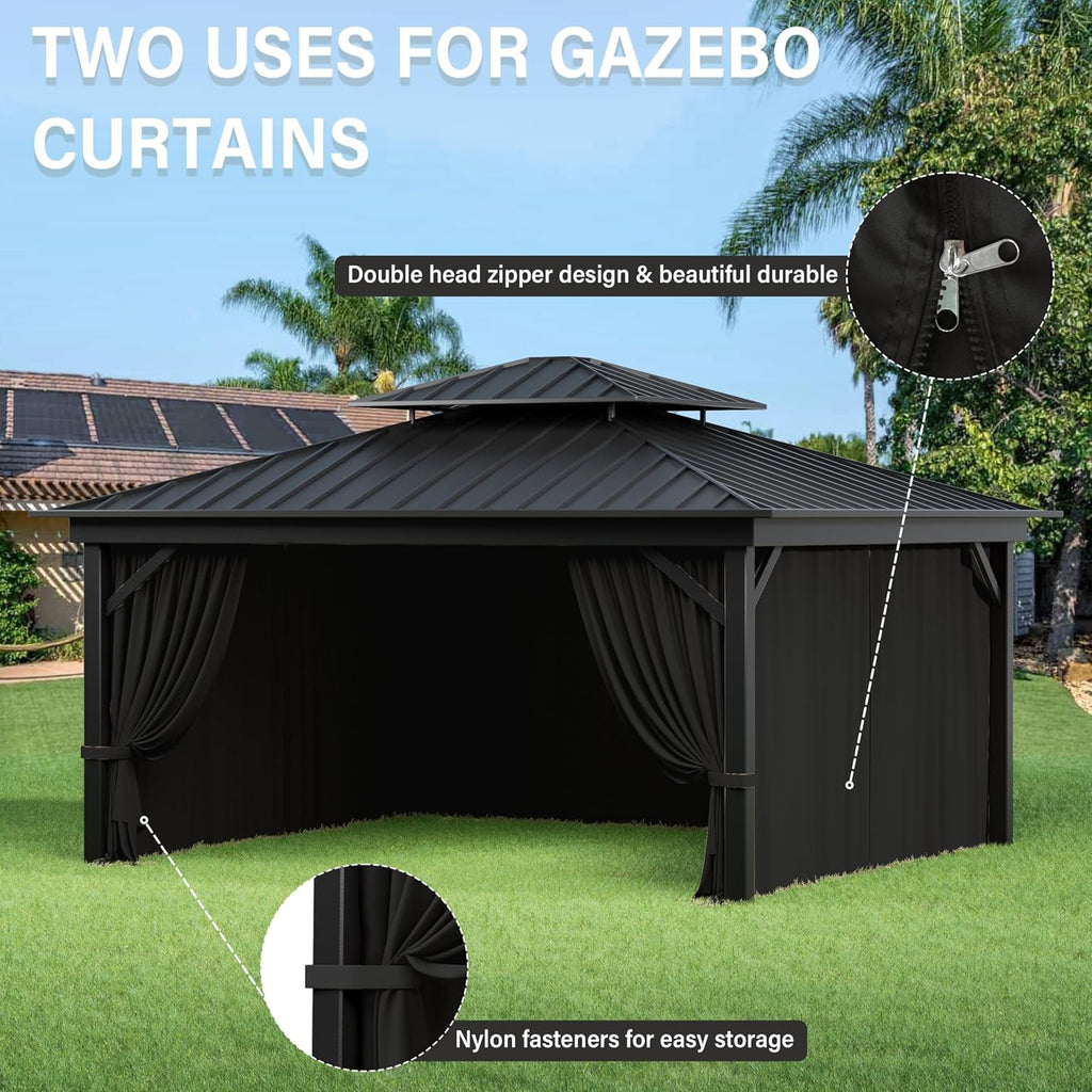Outdoor Gazebo Curtain Replacement Universal 4-Panel Sidewalls 12' X 14',Outdoor Patio Waterproof Privacy Curtain with Double Zipper for Patio,Garden, and Backyard (Curtain Only)