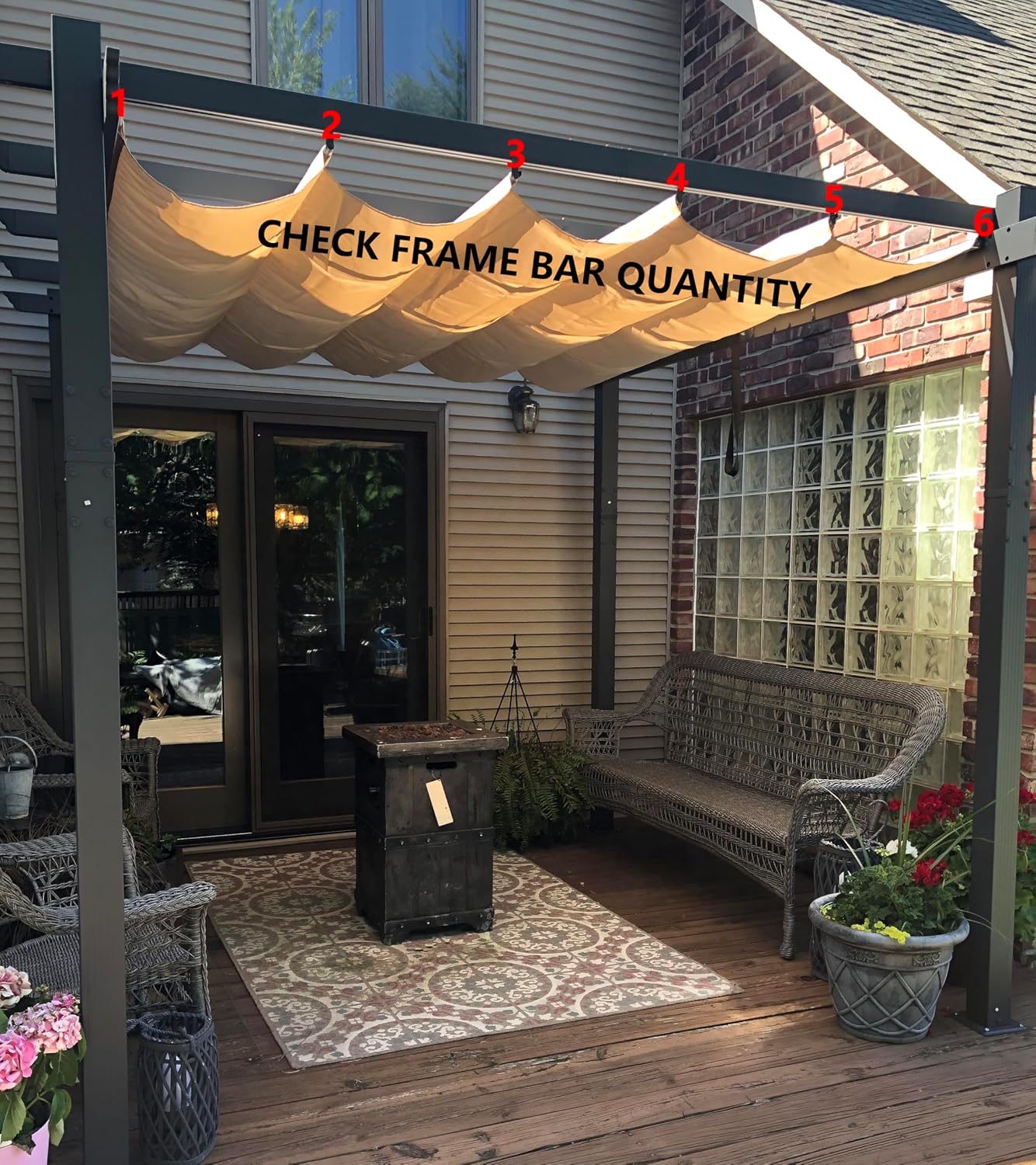 Pergola Shade Cover Replacement Canopy Top Compatible with 10 X 12 ft 6-Bar Pergola Frames - Beige (Canopy Size 116' W x 120' L, Canopy Top Only)