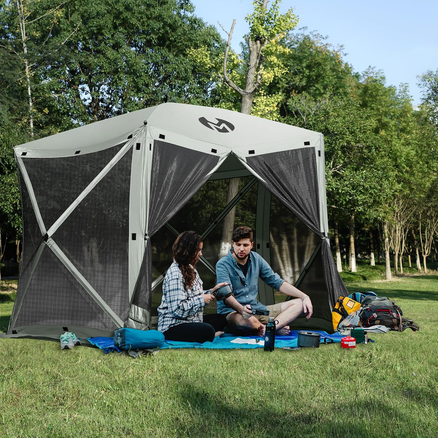 Exacme Portable Gazebo Pop up Tent for Camping, Outdoor Four Sides Pop-up Clam Screen Tent with Canopy Shelter, 1024 (5PC, Silver Grey)