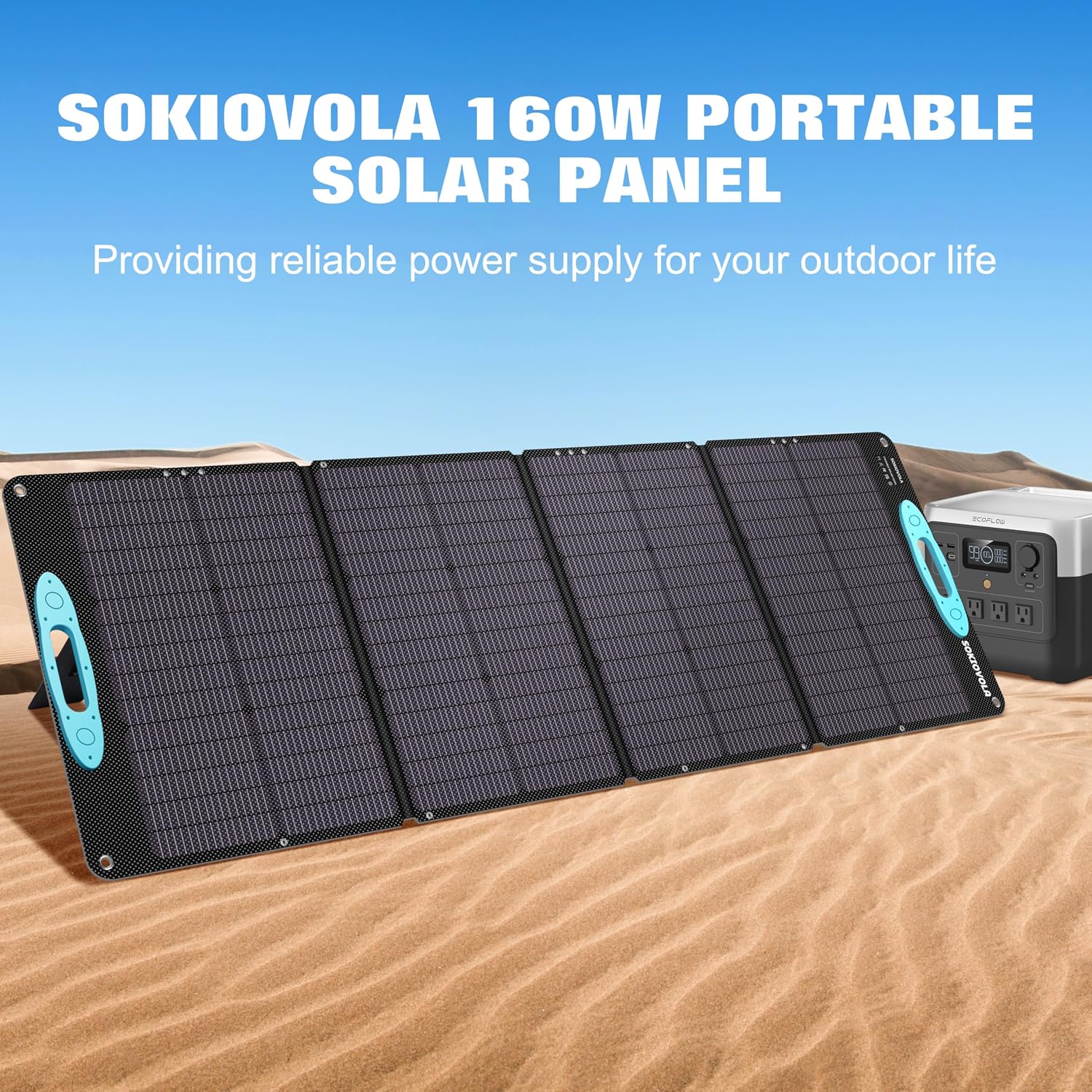 SOKIOVOLA 160W 18V Portable Solar Panels for Power Station,25% High Conversion Efficiency ETFE Foldable Solar Panel Charger with Adjustable Kickstand Solar Panel for Camping Outdoor RV Trailer Car
