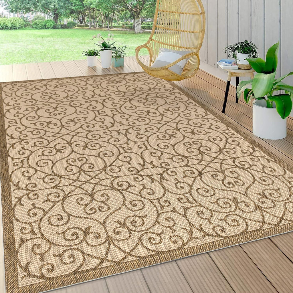 JONATHAN Y Vintage Filigree Indoor Outdoor Area Rug 9X12 Beige/Brown, Madrid Textured Weave for Backyard, Patio, Porch, Easy-Cleaning, High Traffic, Pet-Friendly, Non-Shedding (SMB107B-9)