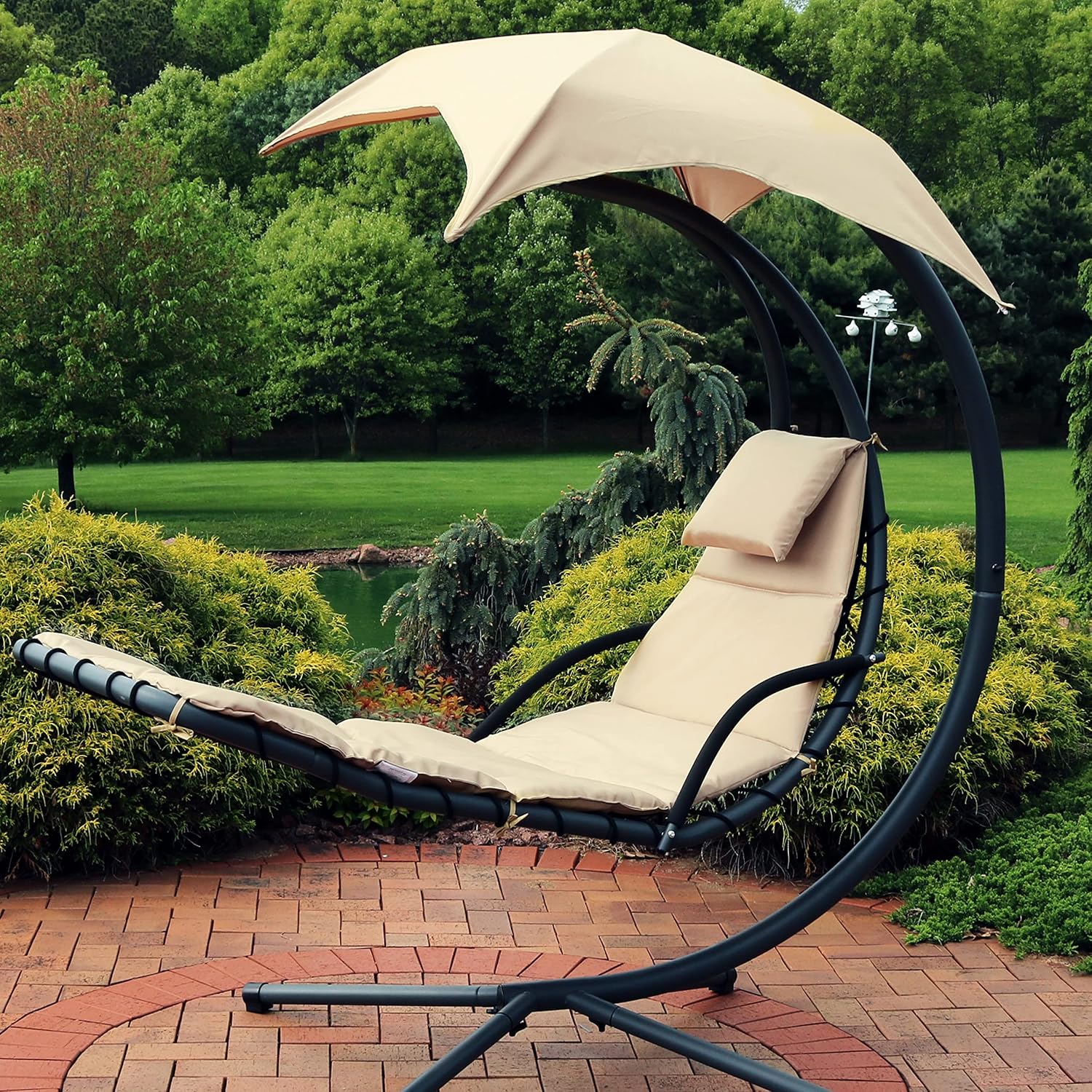 Sunnydaze Outdoor Hanging Lounge Chair Replacement Cushion and Floating Umbrella Fabric Only - Curved Swing Chair Cushion Replacement - Beige