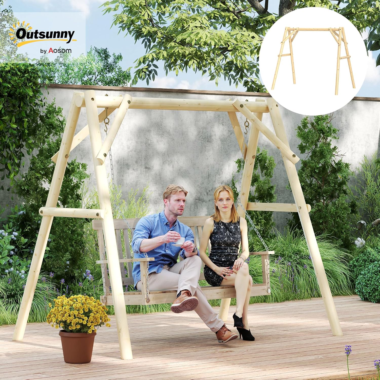 Outsunny 660 lbs Porch Swing Frame, Heavy Duty A-Frame Wooden Swing Stand for DIY Painting, Freestanding Hanging Chair Stand Only for Porch, Lawn, Garden, Backyard, Natural Wood