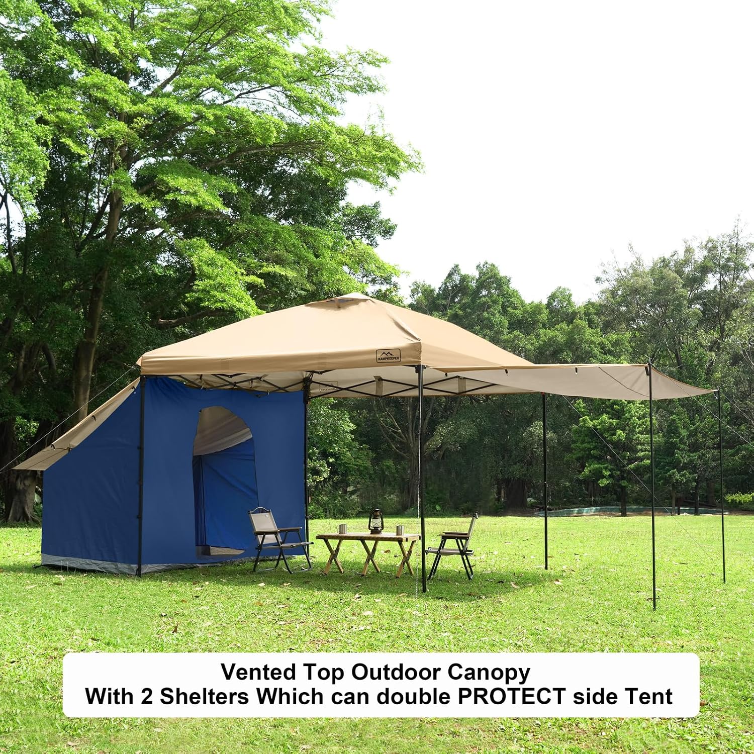 KAMPKEEPER 10x10 Easy Pop Up Canopy Tent with Sidewalls, Instant Outdoor Shade Shelter with Removable 10FT Sun Walls, Quick Setup Waterproof and UV-Resistant for Patio (Khaki, 10x10FT with 2 sidewall)