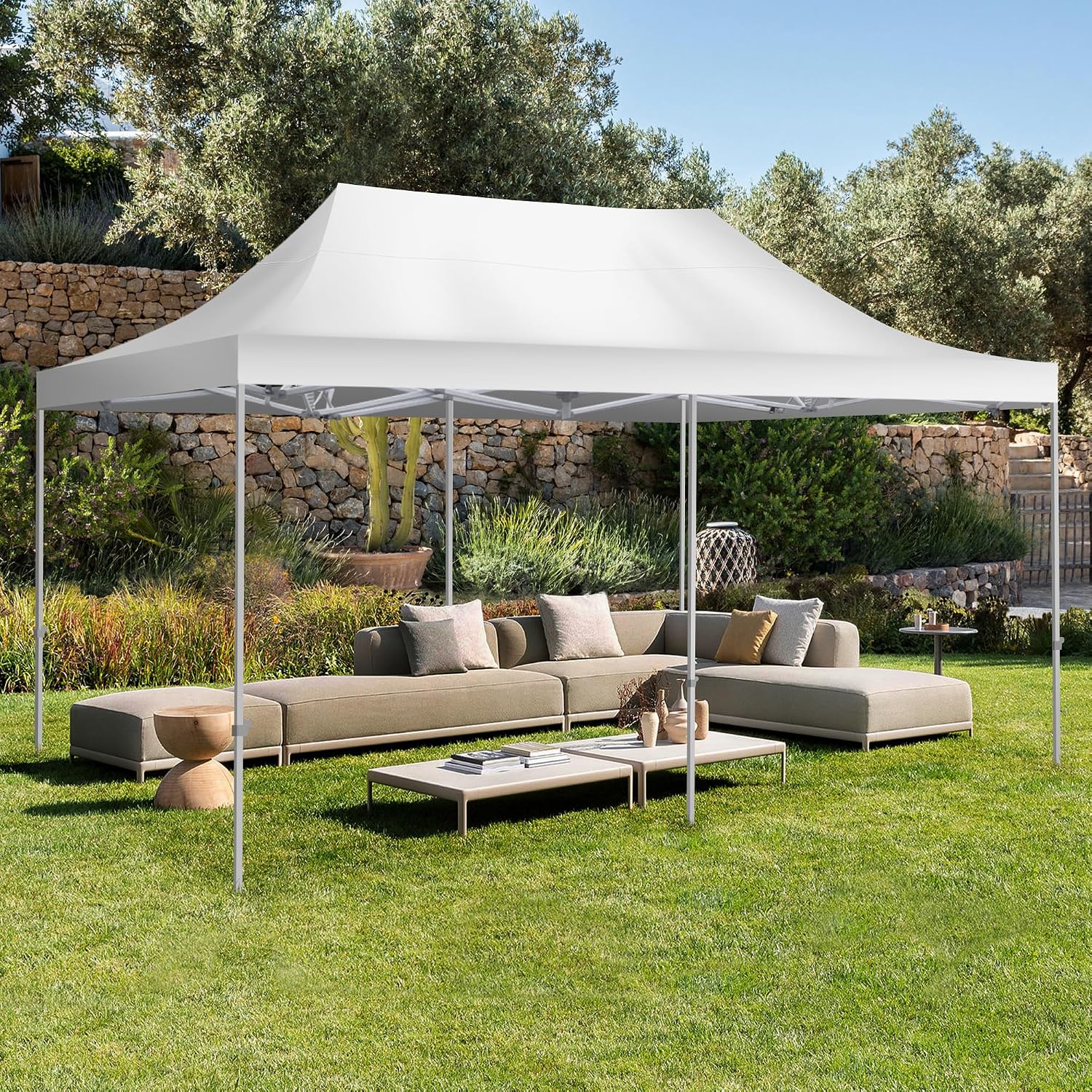 Kromax 10X20' Portable Pop Up Canopy Tent, Waterproof Foldable Outdoor Canopy,Heavy Duty Gazebo, Sidewalls, Steel Frame, Easy Set Up, White