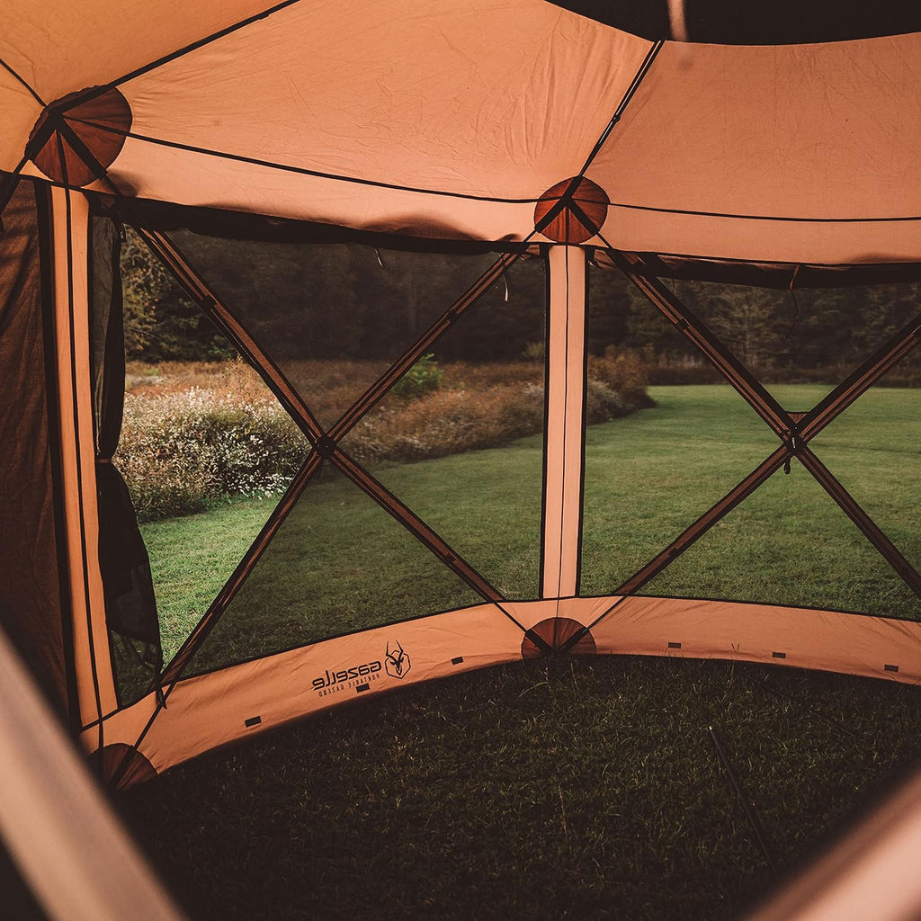 Gazelle Tents™, G6 Deluxe 6-Sided Portable Gazebo, Easy Pop-Up Hub Screen Tent, Waterproof, UV Resistant, Attached Wind Panels, 8-Person & Table, Badlands Brown, 86' x 124' x 124', GG610BR