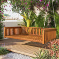 Minimalist 2-Person Acacia Wood Swing Bed, Patio Porch Swing with Ropes for Backyard Garden, Safe Sloped Design (Teak/Acacia)