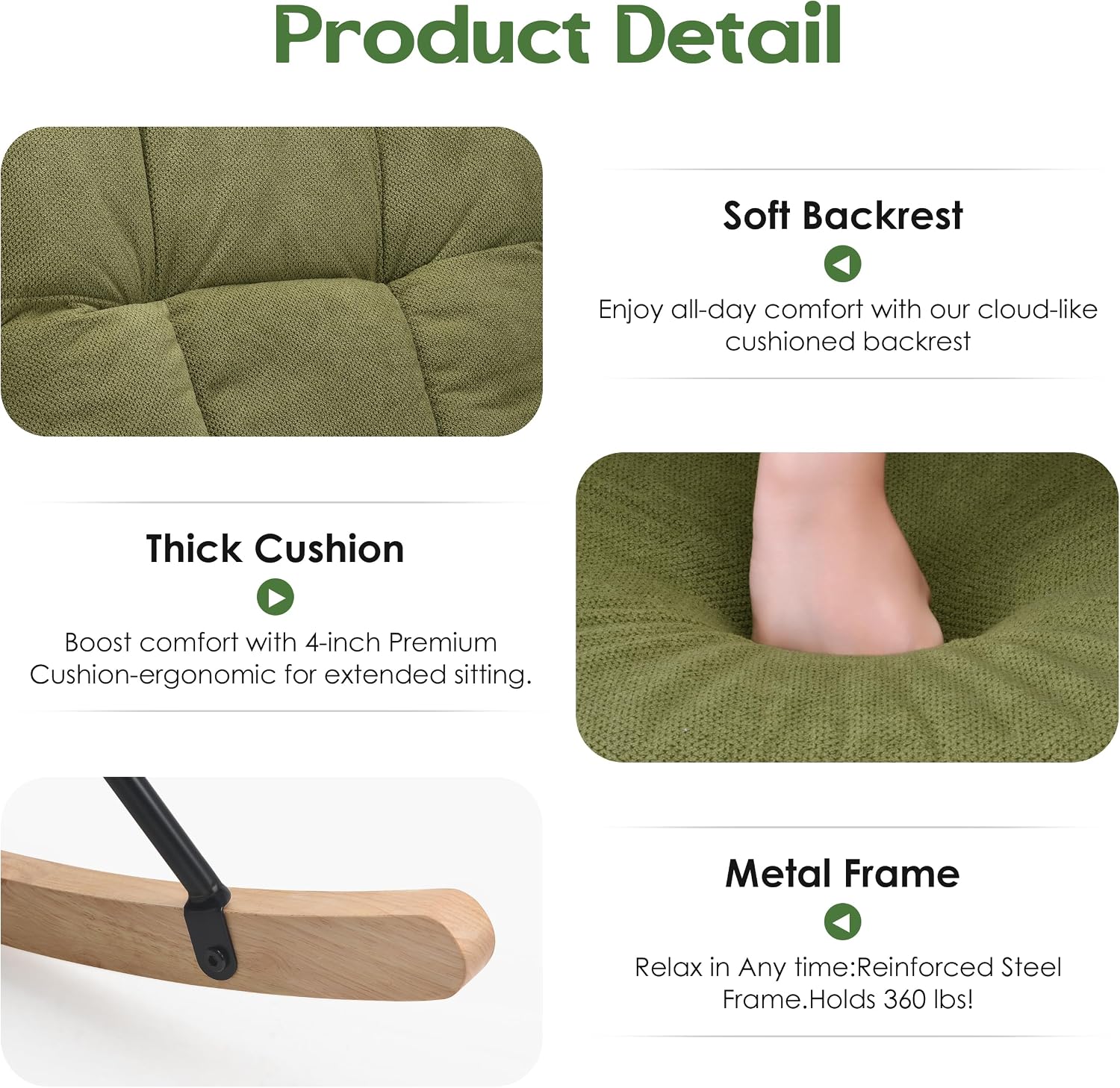 Baby Nursery Rocking Chair, Teddy Modern Nursing Chair for Small Spaces Indoor, Nursery Rocker for Breastfeeding, Accent Glider Chairs for Living Room, Bedroom, Green