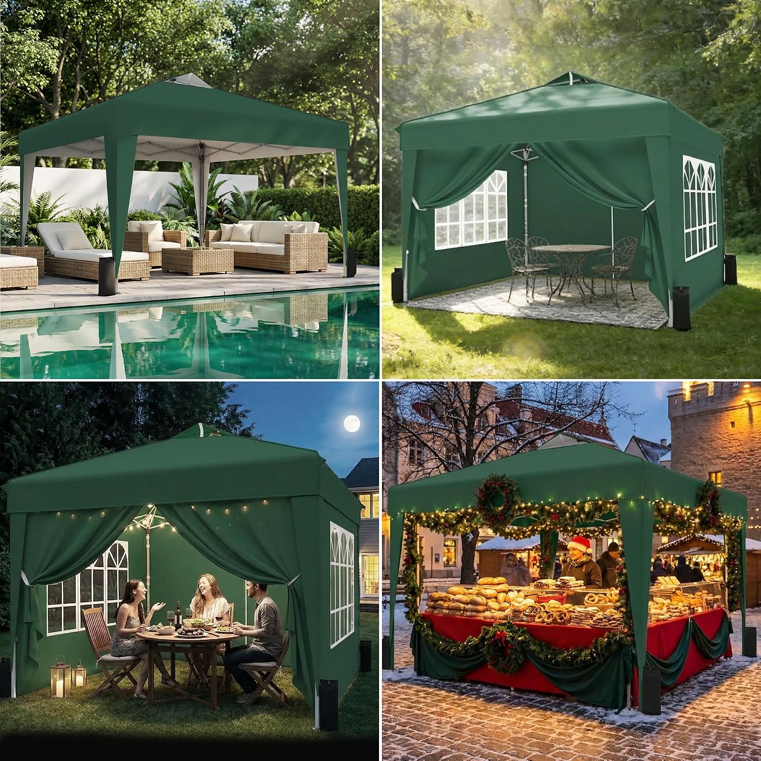SANWAY 10x10 Pop Up Canopy Tent with Sidewalls x 4 – Easy Setup Canopy Tent, Waterproof, UV-Resistant, Portable with Carry Bag for Outdoor Events, Camping, and Backyard Parties – Dark Green
