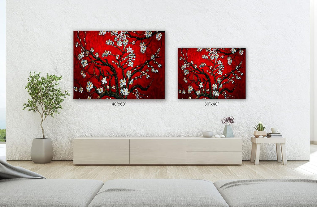 SpiritualHands Wheat Field with Cypresses Vincent Van Gogh Canvas Wall Art, The Starry Night Van Gogh Posters Self Portrait, Large Framed Wall Art Paintings for Wall Decorations for Bedroom (Vincent van Gogh Almond Blossom Red, 24' x 36' - Ready to Hang)
