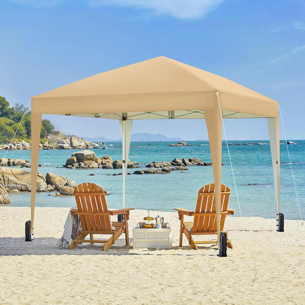 Yaheetech 10x10 Pop Up Canopy with 4 Removable Sidewalls, Portable Enclosed Instant Tent, Waterproof Outdoor Tent, Beach Sun Shelter with 4 Sandbags, 12 Stakes & 4 Ropes, Khaki