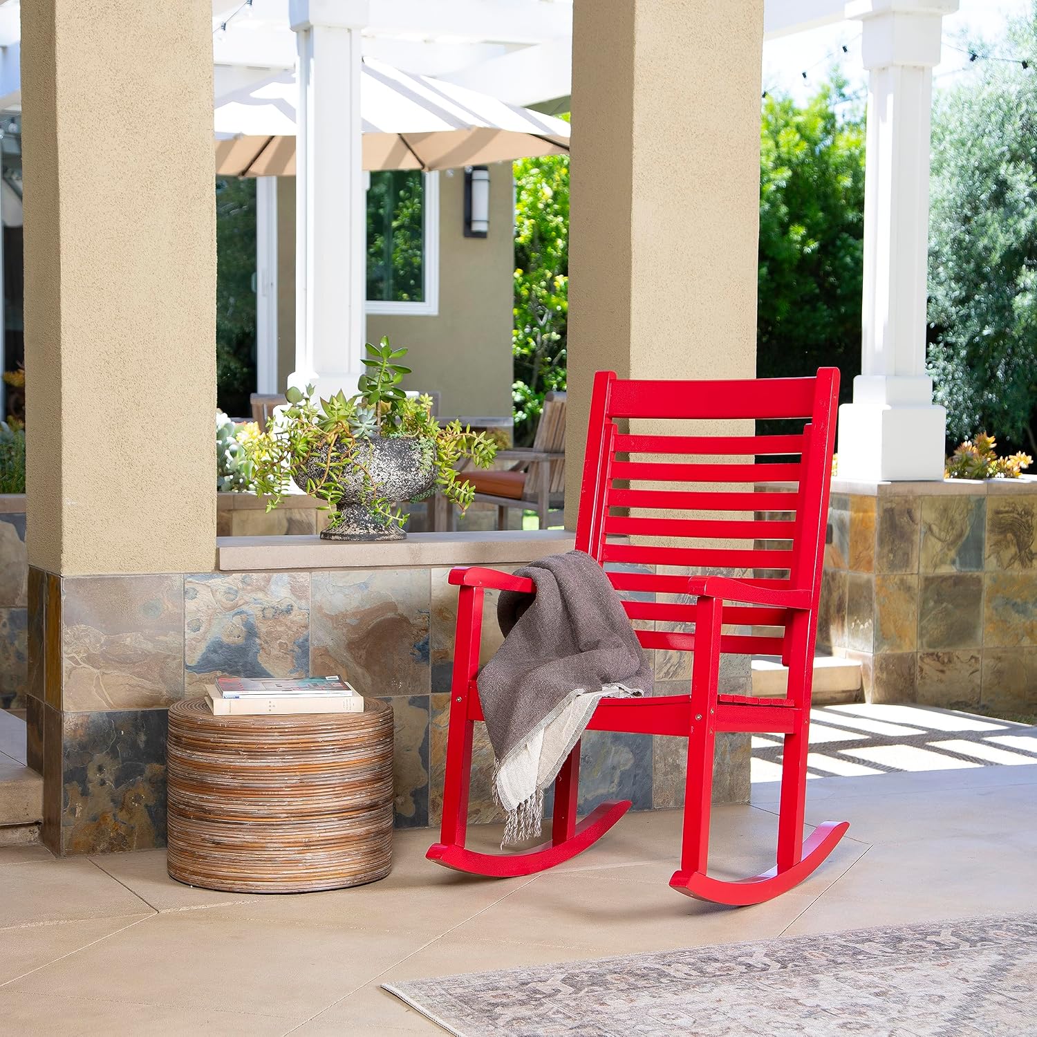 Modern Wood Rocking Chair, Classic Red