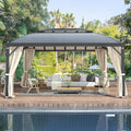 YOLENY 12'x16' Hardtop Gazebo, Permanent Outdoor Aluminum Patio Gazebo with Aluminum Composite Double Arc Roof for Patio Lawn and Garden, Curtains and Netting Included