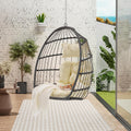55.6' Outdoor Garden Rattan Egg Swing Chair,Patio UV Resistent PE Hanging Chairs with Cushion,Galvanized Steel Frame,Load: 360lbs,All Weather Foldable Hammock for Bedroom,Porch,Khaki+Yellow