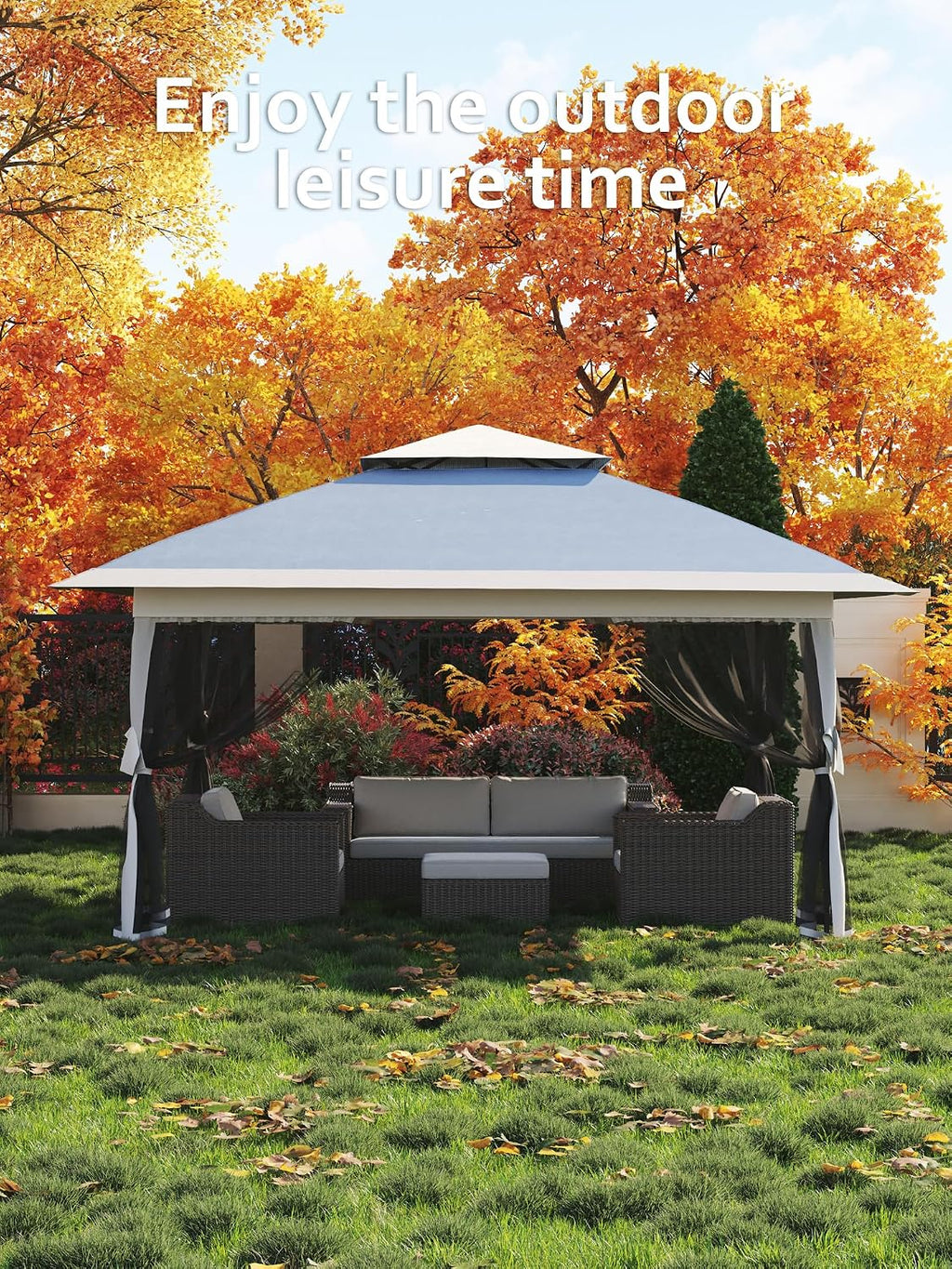 Hipicute 13 X 13FT Pop Up Gazebo, Canopy Tent, Gazebos on Clearance,Patio Folding Canopy with Mosquito Netting - Backyard Tent for Party, Wedding, Outdoor Dining, Patio, Backyard(Navy Blue+Hemp Grey)