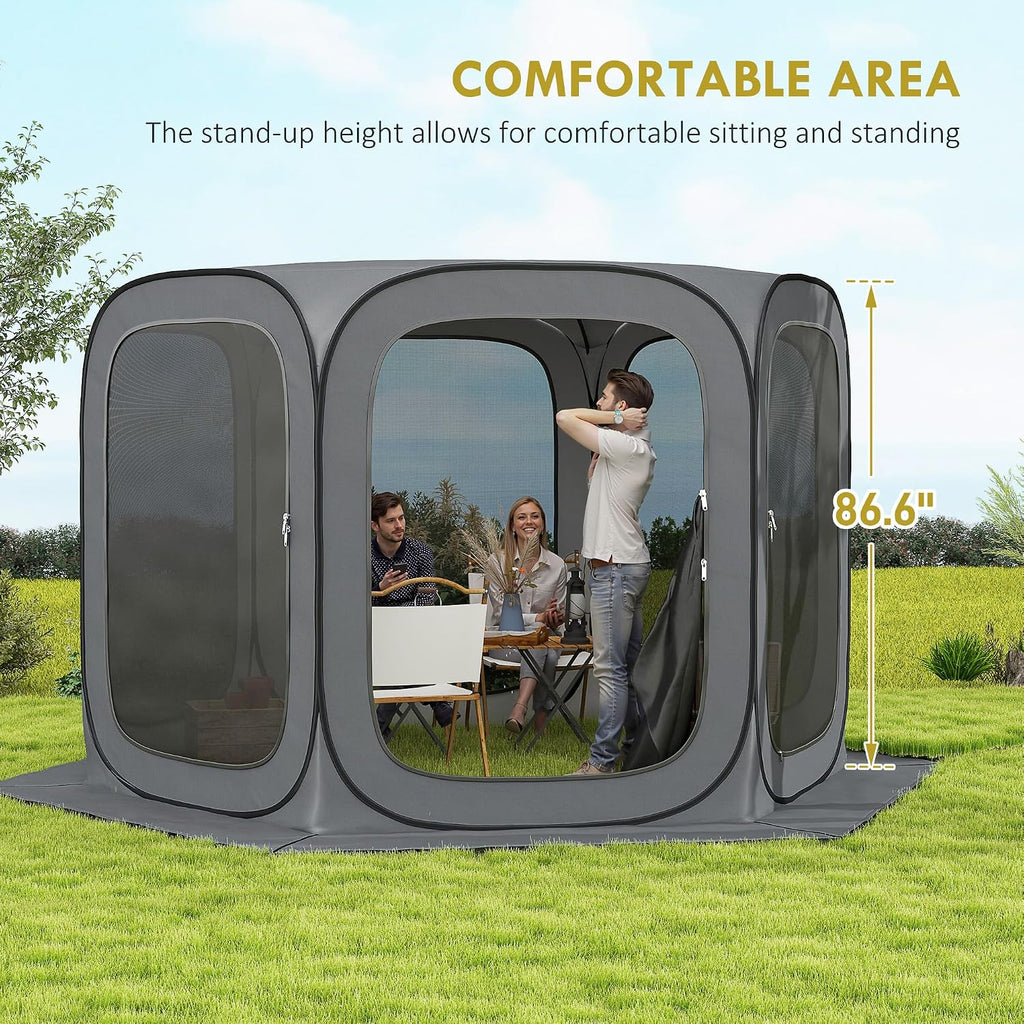 Outsunny 11 x 11ft Pop Up Screen Tent, Portable Camping Gazebo Canopy Screen House with UPF50+ Oxford Cloth and Carry Bag for Patio, Backyard, Deck and Outdoor Activities
