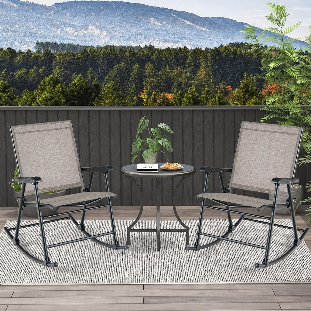 Tangkula Folding Rocking Chair Set of 4, Patio Rockers with Breathable Seat Fabric & Sturdy Metal Frame, Smooth Rocking Motion, Heavy-Duty Outdoor Rocker for Backyard, Front Porch, Poolside