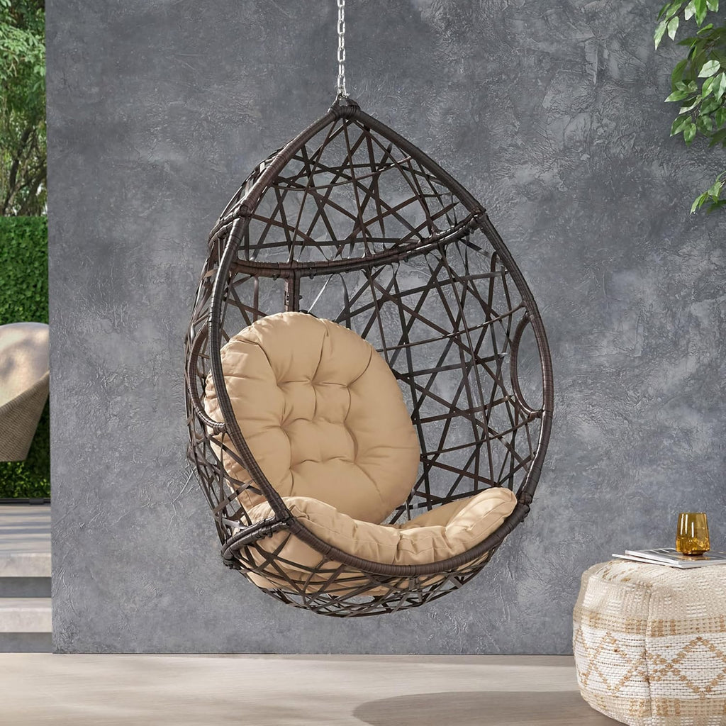 Merax Cozy Swing Egg Chair with Cushions 330lbs for Patio, Bedroom, Garden and Balcony,Brown