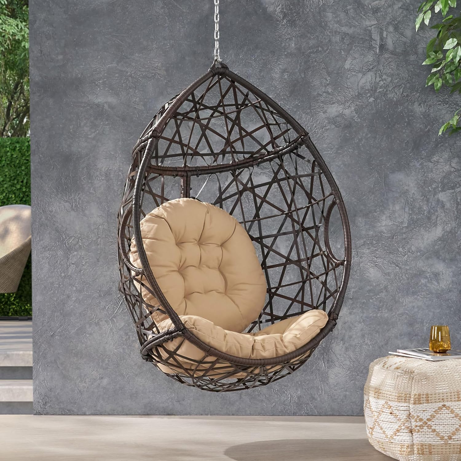 Merax Cozy Swing Egg Chair with Cushions 330lbs for Patio, Bedroom, Garden and Balcony,Brown