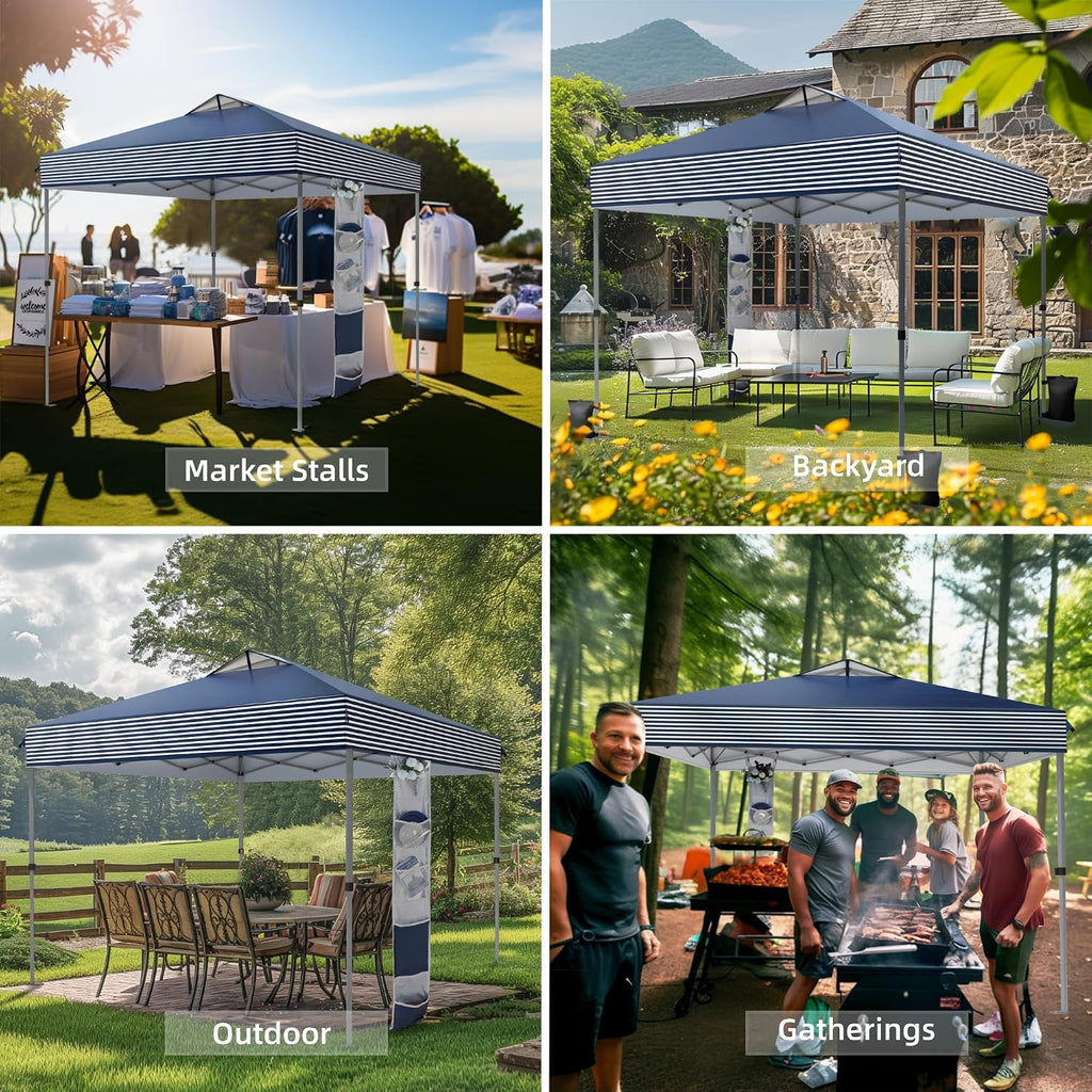 MFSTUDIO 10x10 Pop up Canopy Tent, Gazebo Shelter Sun Shade Canopies One Push Setup Portable Popup Easy Set up Tents with Vented Top,Storage,4 Sandbags,for Beach,Parties,Camping