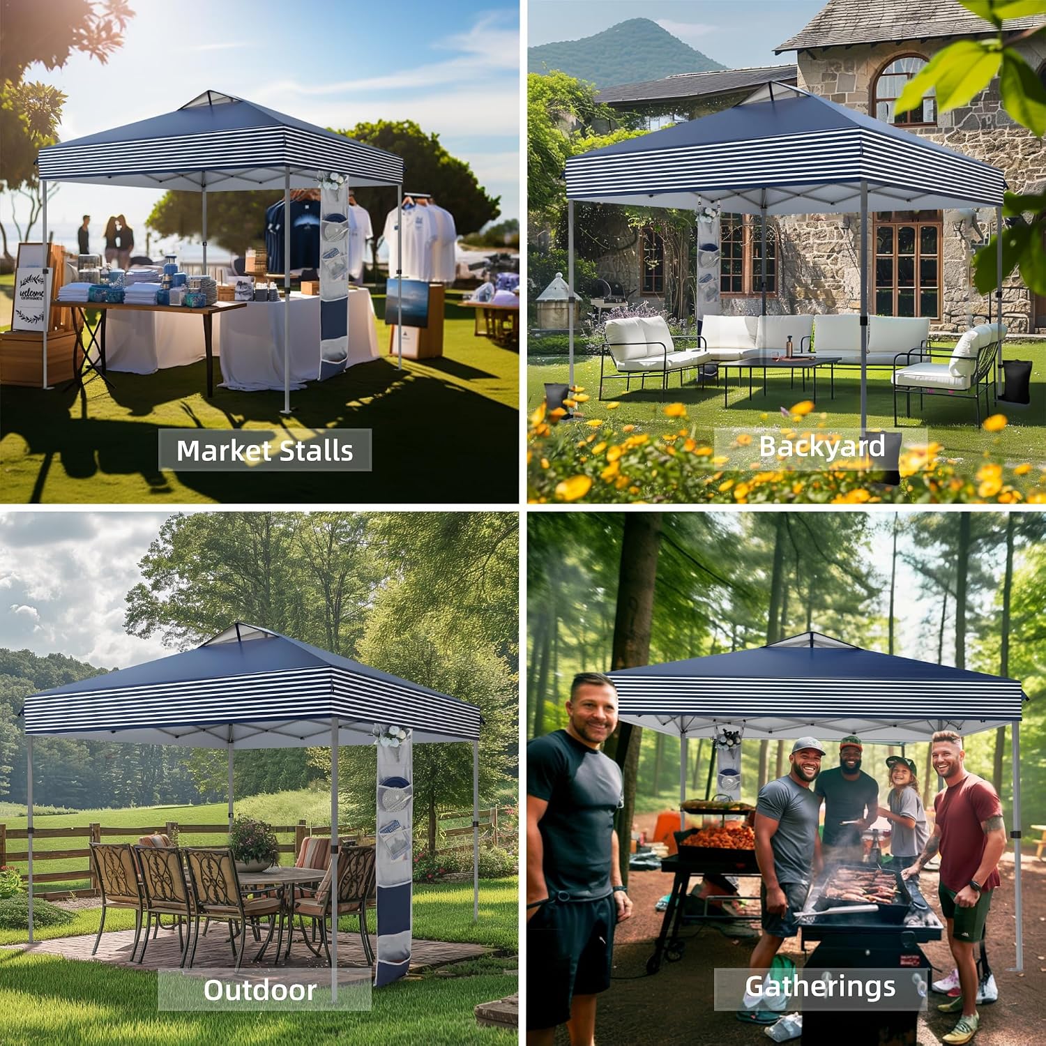 MFSTUDIO 10x10 Pop up Canopy Tent, Gazebo Shelter Sun Shade Canopies One Push Setup Portable Popup Easy Set up Tents with Vented Top,Storage,4 Sandbags,for Beach,Parties,Camping