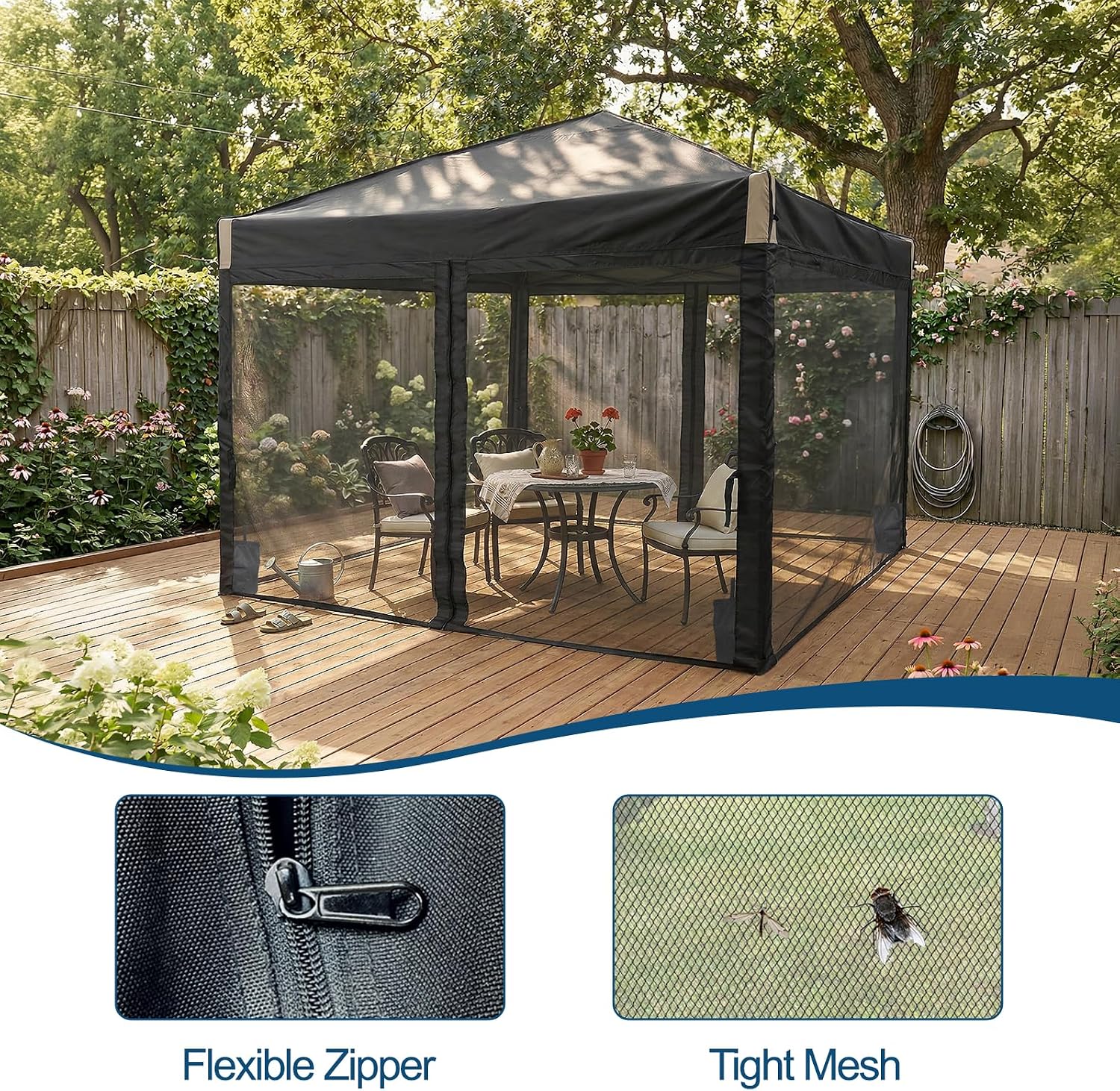 Aoodor 12x12 Ft Pop Up Canopy Tent with Netting, Water-Resistant 210D Oxford Fabric Shade, Easy Assembly Commercial Gazebo with Wheeled Carry Bag & 4 Sand Bags for Camping, Party, Black